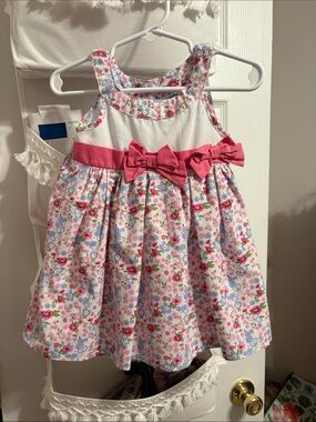 Girls' Floral Bow-Accent Dress - Pink & White
